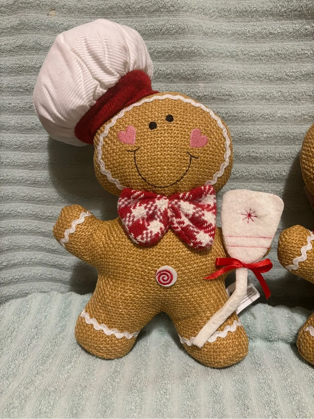 Festive Gingerbread Plush Holiday Pillow Pair - Red & Pink Accents.  NWT!